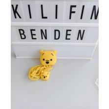 Camkapak Aksesuar Ayıcık Figürlu Şarj Aleti Kablo ve Batarya Koruyucu Set