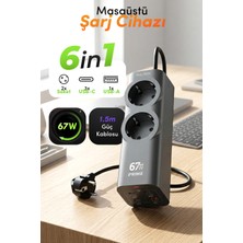 Fulltech FC54 67W Gan Masaüstü Şarj Istasyonu | 3x Usb-C + Usb-A + 2 Prizli Power Strip | Laptop Hızlı Şarj Hub (1.5m Kablo)