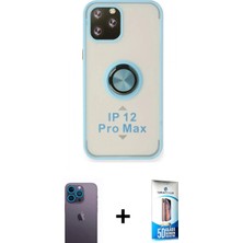 İlk El Grup Ieg™ iPhone 12 Pro Max Kılıf Yörünge Çizgi - Siyah 5d Eko Cam Ekran Koruyucu + Mavi Neon Fosforlu Kamera Lens