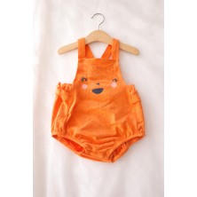 Kokoro Turuncu Askılı Bebek Salopet - Sevimli Baskılı Yazlık Bebek Tulum Şort