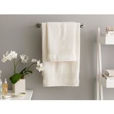English Home Romantic Stripe Floşlu Pamuklu Banyo Havlusu Takımı Ekru