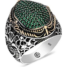 Fm 💎 Premium 925 Ayar İthal Gümüş Yeşil Zirkon Taşlı Oval Erkek Yüzük - 24 Ölçü