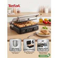 Tefal 2000 Watt Gücünde Çıkarılabilir Plakalı 6 Dilim Kapasiteli 180 Derece Açılır Zaman Ayarlı Tam Kapsamlı Döküm Elektrikli Izgara ve Tost Makinesi