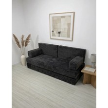 Bakırözü Home Premium Fitilli Kadife Kumaş, Konforlu Yer Kanepesi ,modüler Koltuk Takımı - Antrasit