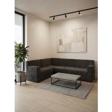 Bakırözü Home Premium Kadife Kumaş, Konforlu Yer Kanepesi ,modüler Şark Köşesi Takımı - Antrasit - 40 Cm- L Set