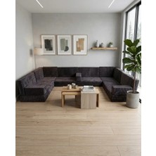 Bakırözü Home Premium Kadife Kumaş, Konforlu Yer Kanepesi ,modüler Şark Köşesi Takımı - Antrasit- U Set