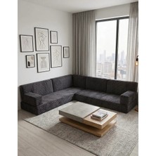Bakırözü Home Premium Kadife Kumaş, Konforlu Yer Kanepesi ,modüler Şark Köşesi Takımı - Antrasit- L Set