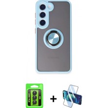 İlk El Grup Ieg™ Galaxy S23 Kılıf Yörünge Çizgi - Siyah 3D Antistatik Cam Ekran Koruyucu + Siyah Raze Metal Kamera Lens