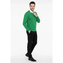 Stores36 Erkek V Yaka Triko Kazak Yumuşak Dokulu Pamuklu Ince Dokuma, Uzun Kollu Rahat Regular Kalıp - Çimen Yeşili