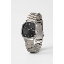 Oqqo Rovena Dikdörtgen Kasa Siyah Kadran Gri Kordon Erkek Kol Saati