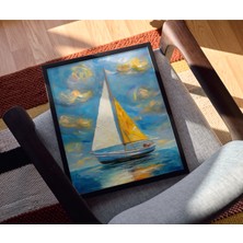 Rosaart Modern Yelkenli Ahşap Çerçeveli Tablo – Deniz Temalı Soyut Çerçeveli Poster