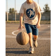 Mackays Erkek Çocuk Basketbol Baskılı %100 Pamuklu Tişört Şort 2’li  Takım Yazlık Pamuklu Lacivert Şortlu