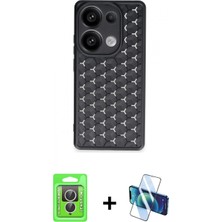 İlk El Grup Ieg™ Redmi Note 13 Pro 4g Kılıf Zirve Form - Siyah 3D Antistatik Cam Ekran Koruyucu + Gümüş Raze Metal Kamera Lens