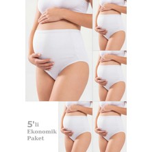 5'li Paket Beyaz Kadın Pamuklu Likralı Yüksek Bel Hamile Lohusa Külot