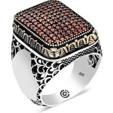 Fm 💎 Premium 925 Ayar Ithal Gümüş Kırmızı Zirkon Taşlı Kare Erkek Yüzük - 21 Ölçü