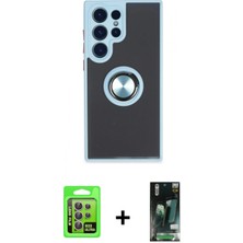 İlk El Grup Ieg™ Galaxy S23 Ultra Kılıf Yörünge Çizgi - Şeffaf 360 Full Body Arka Koruyucu + Lila Raze Metal Kamera Lens