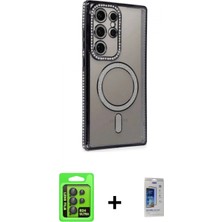 İlk El Grup Ieg™ Galaxy S24 Ultra Zirve Doku Prime - Siyah Durable Full Glue Curved Cam + Siyah Raze Metal Kamera Lens