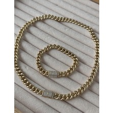 XP 14 Ayar Altın Renginde 2'li Gurmet  Kolye Bileklik, Künye Seti