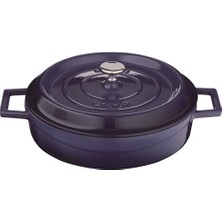 Lava 28 cm Yayvan Tencere Mor Emaye Kaplama Döküm Demir Kolay Temizlik ve Ergonomik Sap