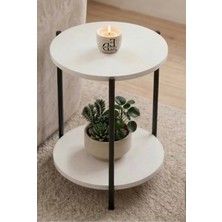 ED Efelez Design Yan Sehpa , Dekoratif 2 Katlı Sehpa , Çiçeklik , Daisy Yan Sehpa , Siyah Metal - Beyaz Tabla