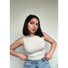 İpek Wear Bisiklet Yaka Kolsuz/ Sıfır Kol Pamuklu Likralı Body