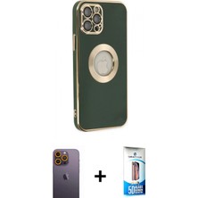 İlk El Grup Ieg™ iPhone 12 Pro Max Iz Form Serisi - Siyah 5d Eko Cam Ekran Koruyucu + Sarı Neon Fosforlu Kamera Lens