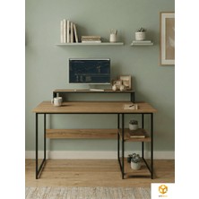 Ayz Vienna 60x120cm 2 Raflı Metal Ayak Çalışma Masası Laptop Masası Bilgisayar Masası Çam- Siyah
