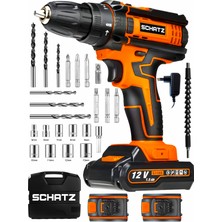 Schatz 12V Darbeli Li-Ion Çift Akülü Bakır Sargılı Şarjlı Vidalama Matkap 24 Parça Setli T320I487