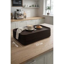 Akyüz Plastik 10 Adet Tray 53 cm Plastik Servis Tepsisi, Sunum Tepsisi-53 cm x 37 Cm-Kahverengi