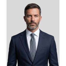 1001 Kravat Çizgili Klasik Lacivert Kravat - 8 cm genişliğinde