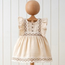 Miomini Baby Kargo Bedava Hızlı Teslimat Güpürlü Kolsuz %100 Pamuk Müslin Bebek Elbisesi