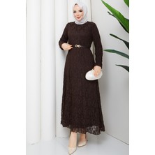 Pamuk Butik Kadın Kemerli Astarlı Tül Elbise -PMK540