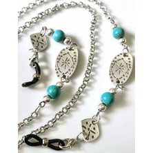 Thinblack Turkuaz Doğal Taşlı Gözlük Zinciri – Gümüş Kaplama Aralar – Thınblack®