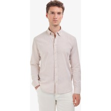 Pierre Cardin Erkek Bej Keten Karışımlı Regular Fit Uzun Kollu Gömlek 50320941-VR011