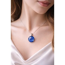 Anka Select Murano Cam Kolye Saks Mavisi Spiral Desenli El Yapımı Cam Kolye Ucu Zarif Kadın Kolye Gümüş Zincir Uyumlu