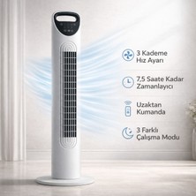 Smayling Kule Tipi Vantilatör | 3 Kademe Hız, 7.5 Saat Zamanlayıcı, Uzaktan Kumandalı, Sessiz Çalışma, Salınımlı Fan, 45W