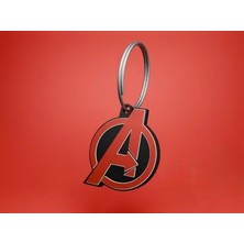 3D Baskı Avengers Logolu Anahtarlık - Süper Kahraman Hediyelik (Kırmızı-Siyah)