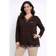 Mutlu City Kadın Orta Yaş ve Üzeri V Yaka Desenli Anne Penye Bluz 30575