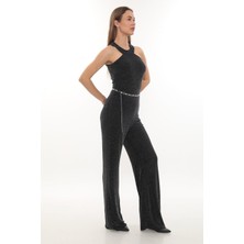 Hanife Glam Couture Hanife Glam Simli Kemerli Halter Yaka Tulum