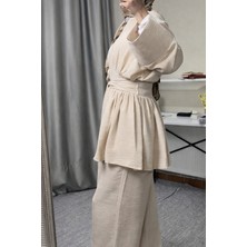 Mabel Giyim Keten Dokulu Kuşaklı Ikili Takım