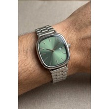 Oqqo Rovena Dikdörtgen Kasa Yeşil Kadran Gri Kordon Erkek Kol Saati