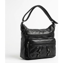 Mg Concept Kadın Omuz Çantası – Deri Görünümlü Çok Gözlü Fermuarlı Günlük Kullanım Çapraz Askılı Siyah Çanta