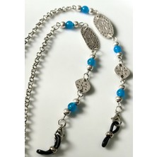 Thinblack Canlı Turkuaz Kristal Taşlı Gözlük Zinciri – Gümüş Kaplama Aralar – Thınblack®