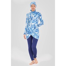 Alfasa Kadın Tam Kapama Fermuarlı Desenli Su Itici Özelliği 5 Parça Beli Lastikli Paraşüt Kumaş Tesettür Mayo