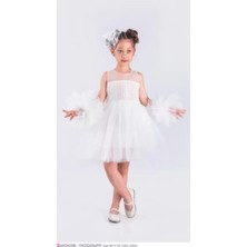 Diamondstar Kız Çocuk Ponponlu Parti Kıyafeti Doğum Günü ve Gösteri Kostümü Elbisesi 3/10 Yaş