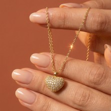 Valmont Accessories Kadın Kalp Figürlü Taşlı Altın Sarısı Kolye Şık Tasarım 41+2 cm