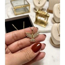 Vintage Takı Altın Renk Çelik Anka Kuşu Zirkon Taşlı Kolye
