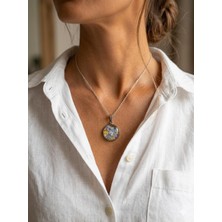 Anka Select Murano Cam El Yapımı Çiçek Desenli Kolye Ucu ve Zincir.özel Tasarım Kolye