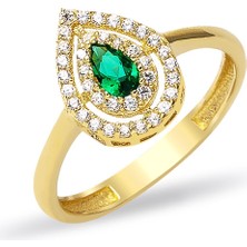 Yeşil Damla Taşlı Altın Yüzük