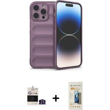 İlk El Grup Ieg™ iPhone 14 Pro Max Kılıf Atlas Koleksiyonu - Siyah 6d Mat Seramik Hayalet Nano Ekran Koruyucu + Derin Mor Bilvis Titan Kamera Lens
